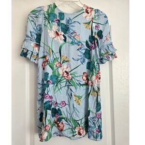 Koton Kids Floral Print Dress Ruffle Sleeve Casual Blue Size 7-8‎